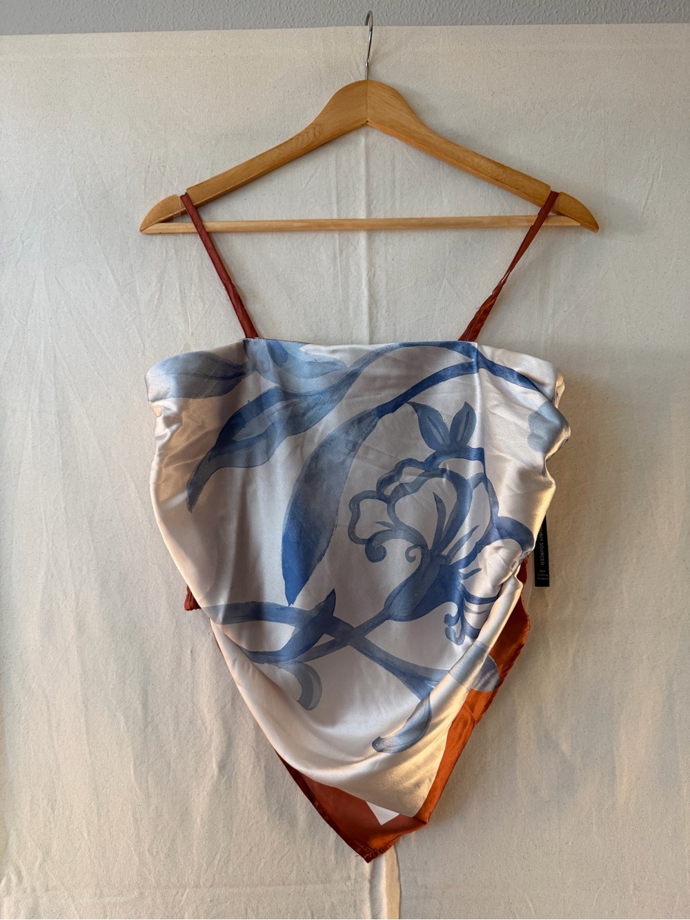 Blue & Rust Floral Handkerchief-Hem Camisole